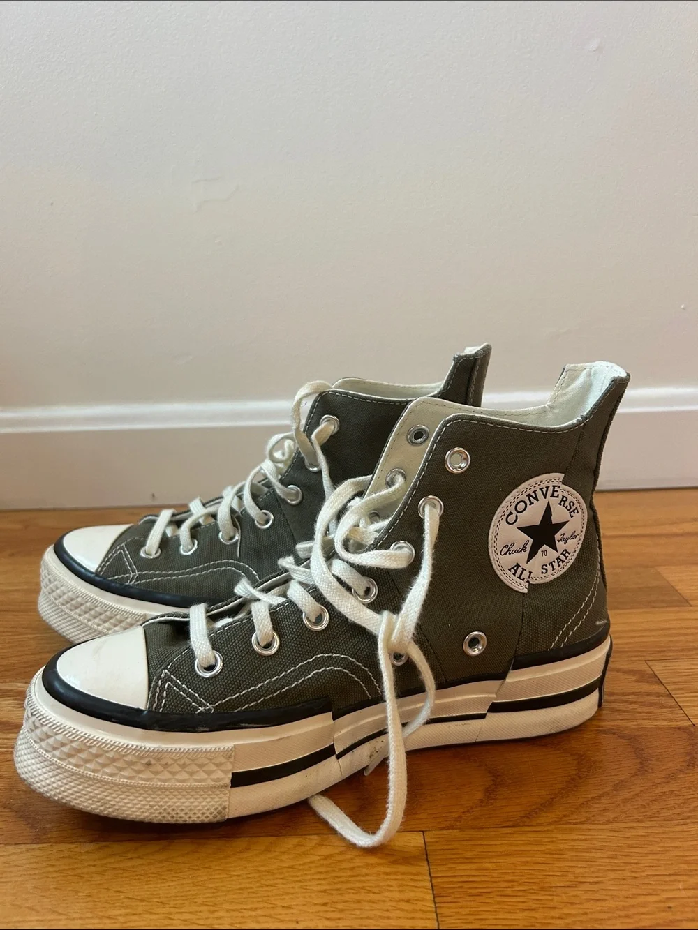 Converse Women’s High-Top Canvas Sneakers in Olive Green with White Accents